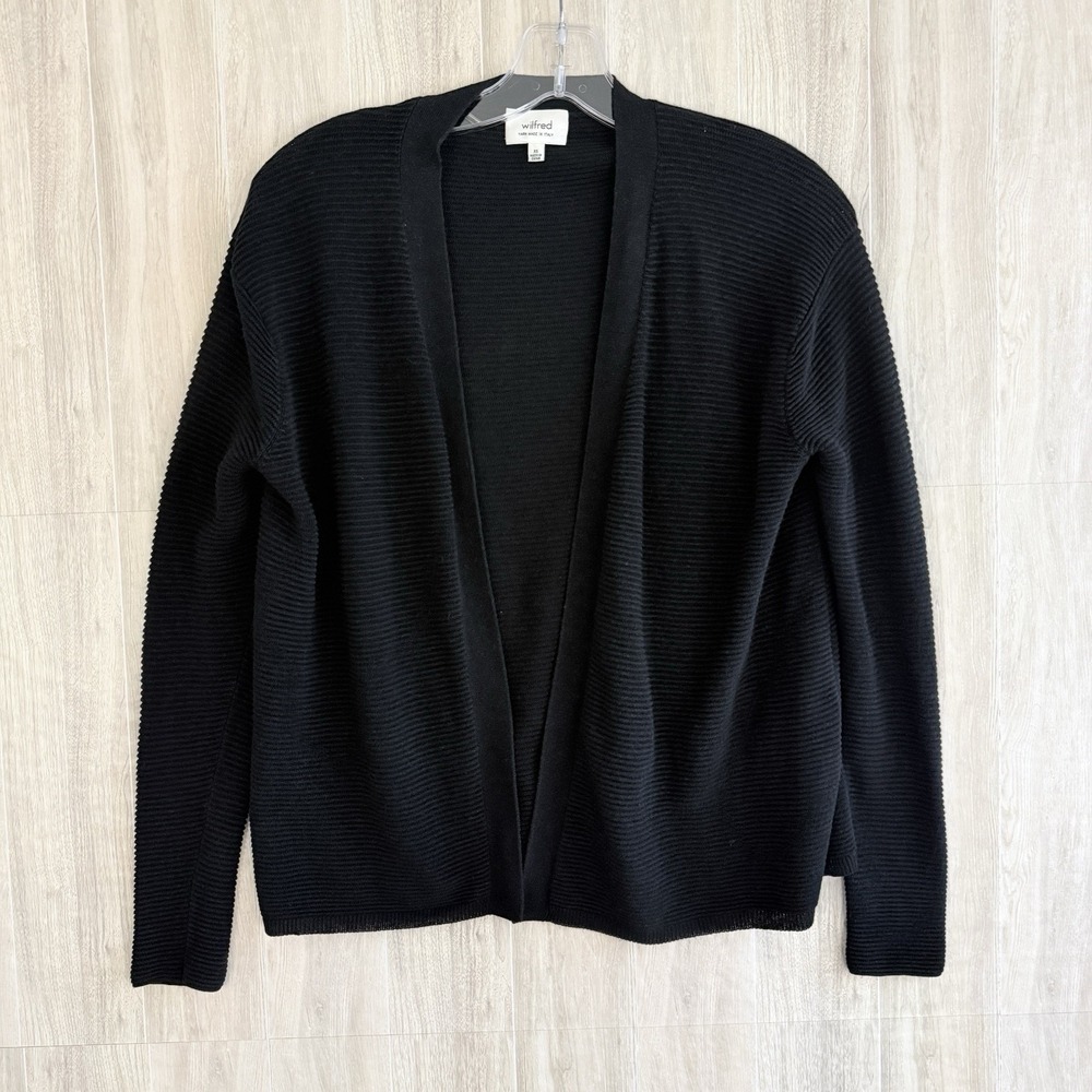 Wilfred Aritzia Womens Knit Cardigan Black XS Yarn Made in Italy Quiet Luxury